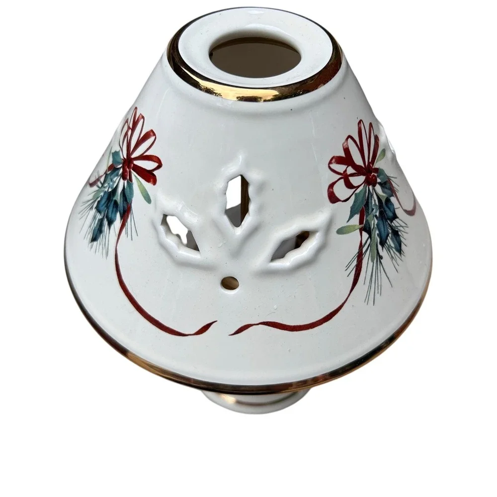 Lenox‎ Tealight Lamp Winter Greetings Cardinal Holly Gold Trim Ivory OS